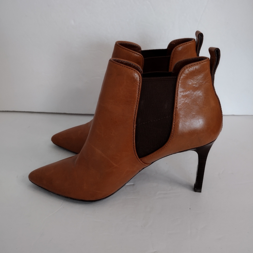 Lauren Ralph Lauren Brown Leather Ankle Booties Boots Size 7 Pointed Toes Preppy - Picture 2 of 7